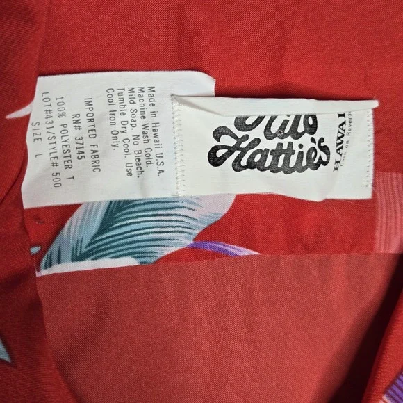 Vintage 70s Hilo Hattie's made in USA Aloha Welt-Pocket Hawaiian Red size Large - Picture 3 of 5